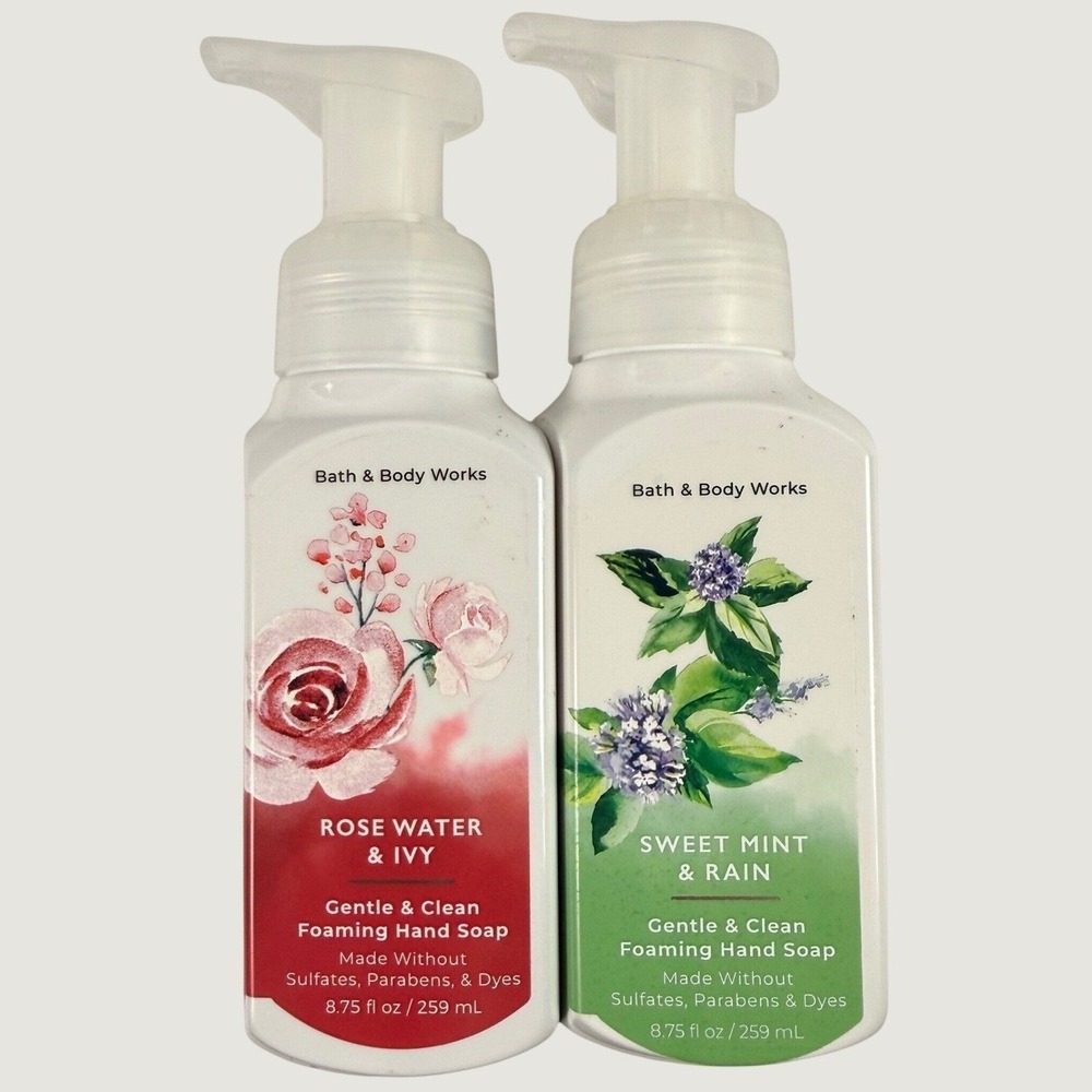 Bath and Body Works Foaming Hand Soap Set Sweet Mint & Rain and Rose Water & Ivy